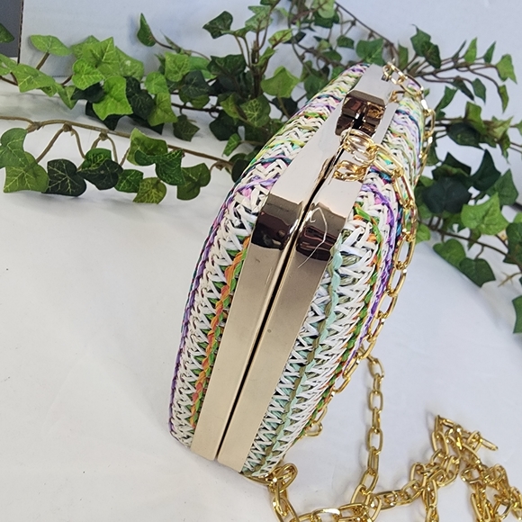 Multi Color Hard Crossbody Clutch Bag with Chain New - Picture 3 of 8